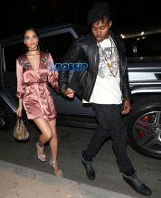 Shanina Shaik and boyfriend Dj Ruckus arrive at the Delilah club to celebrate Kendall Jenner's 21st birthday in West Hollywood.