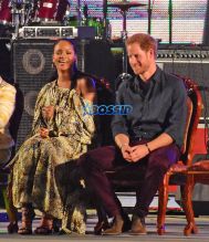 HRH Prince Harry visits the Golden Anniversary Spectacular Mega Concert at the Kensington Oval, on the Caribbean Island of Barbados, which celebrates its 50th anniversary of the Independence. Pictured here at the concert event is singer Rihanna, Prince Harry and the Prime Minister Mr Freundel Stuart. SplashNews