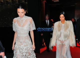 Kendall Jenner Kim Kardashian lace gown New York City fur Ocean's 8 taping Met Gala scene SplashNews