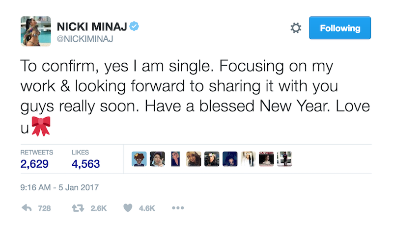 Nicki Minaj confirms that she has split up with her long-time