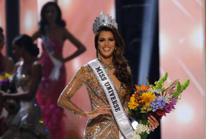 Miss France Iris Mittenaere poses after being declared winner in the 65th Miss Universe beauty pageant at the Mall of Asia Arena, in Pasay, Metro Manila