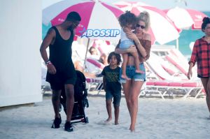 Top model Doutzen Kroes and Joan Small enjoy a beach day in Miami with their family. Doutzen Kroes arrived on Miami Beach with her husband Sunnery James and her children Phyllon Joy Gorr矡nd Myllena Mae Gorr SplashNews