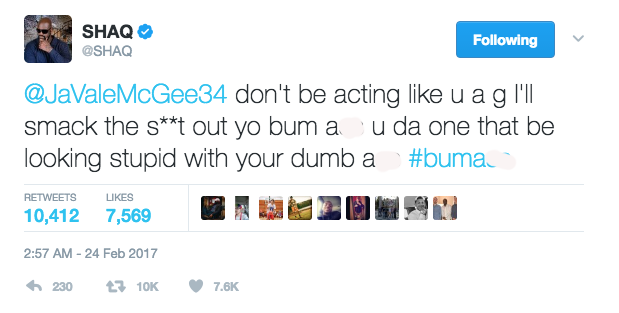 Javale McGee Shaquille O'Neal Twitter Beef