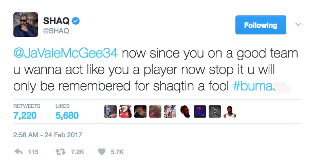 Javale McGee Shaquille O'Neal Twitter Beef