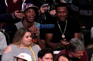 Chris Tucker (right) watching the Los Angeles Lakers defeated 120-125 by the Cleveland Cavaliers at the Staples Center in Los Angeles, California. WENN