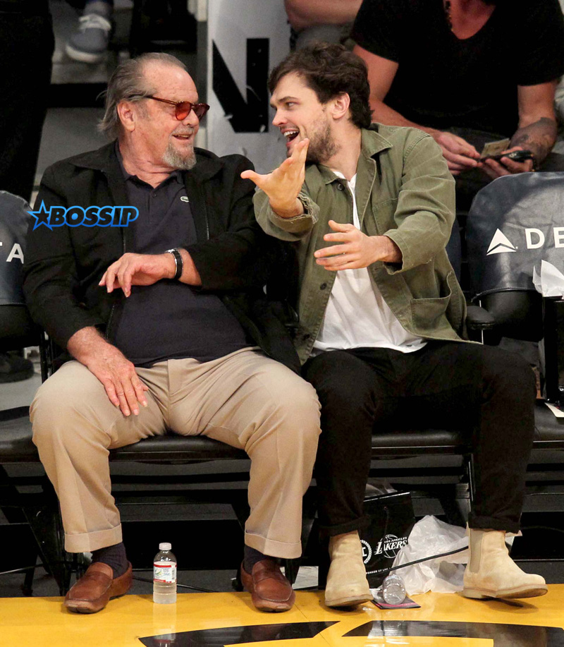 Jack Nicholson (left) watching the Los Angeles Lakers defeated 120-125 by the Cleveland Cavaliers at the Staples Center in Los Angeles, California. WENN
