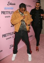 Travis Scott attends the PrettyLittleThing Campaign launch for PLT SHAPE with brand Ambassador Anastasia Karanikolaou on April 11, 2017 in Los Angeles, California. (Photo by JB Lacroix/WireImage)