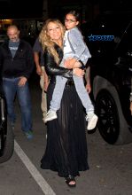 Mariah Carey Ex Husband Nick Cannon and their twin children for dinner at Mr. Chow Restaurant followed by frozen Yogurt at 'Pinkberry' in Beverly Hills, CA. Mariah wardrobe malfunction dress see-thru. Nick Maroon colored suit and a hat. SplashNews