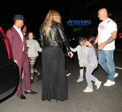Mariah Carey Ex Husband Nick Cannon and their twin children for dinner at Mr. Chow Restaurant followed by frozen Yogurt at 'Pinkberry' in Beverly Hills, CA. Mariah wardrobe malfunction dress see-thru. Nick Maroon colored suit and a hat. SplashNews