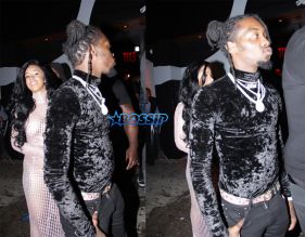 Offset of The Migos and Cardi B spotted leaving 1Oak in New York. SplashNEws