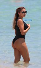 Larsa Pippen Miami Beach Black Cutout Swimsuit Cakes wobbly abs SplashNews