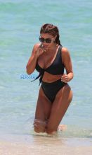 Larsa Pippen Miami Beach Black Cutout Swimsuit Cakes wobbly abs SplashNews