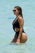 Larsa Pippen Miami Beach Black Cutout Swimsuit Cakes wobbly abs SplashNews
