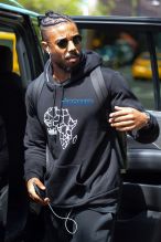 Michael B Jordan wears a black Lost Tribe hoodie in downtown Manhattan. SplashNews