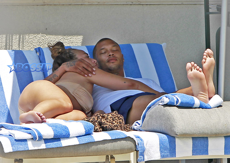 Jeremy Meeks and Chloe Green lounge around poolside in Los Angeles, CA. NS/SplashNews
