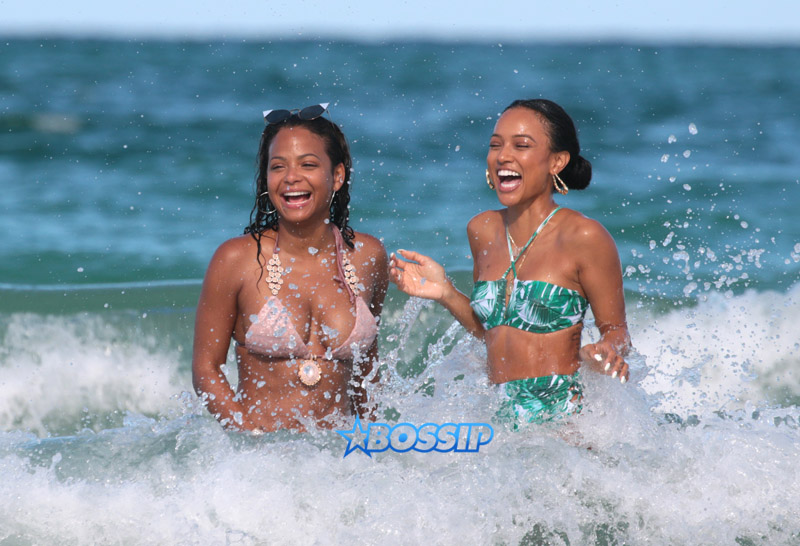 Christina Milian and Karrueche Tran spotted in bikinis at the beach in Miami Beach, Florida. Pichichipixx.com / Splash News