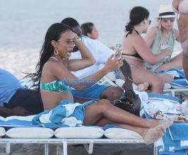Christina Milian and Karrueche Tran spotted in bikinis at the beach in Miami Beach, Florida. FAMA Press/ Splash News