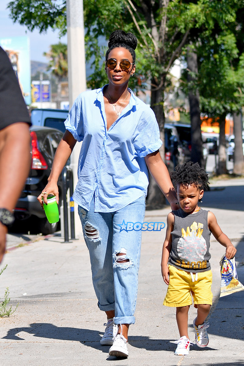 Kelly Rowland takes her son Titan to an event in Studio City  Picture by: Fern / Splash News