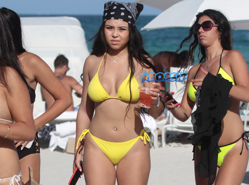 Mob Wives Karen Gravano's daughter Karina Seabrook spotted filming at the 1 Hotel Beach beach in Miami Beach, Florida. MCCFL / Splash News
