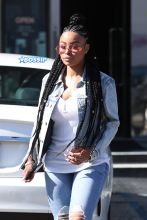 Blac Chyna rocks braids and denim after shopping for jewelry at XIV Karats in Beverly Hills, CA.
