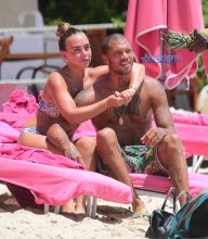 Hot Felon Jeremy Meeks t on the beach with his girlfriend, Topshop Heiress, Chloe Green. The couple packed on the PDA as they sat near the ocean in Barbados. jet ski, shower