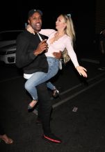 Bachelor in Paradise contestants Corinne Olympios and DeMario Jackson hug and share a passionate kiss with one another at the Nightingale club in West Hollywood. They arrived to the club at 11:30 P.M. They both came outside to say goodbye to each other. Corinne left with her friend while DeMario left by himself.