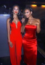 Chantel Jefferies DJ's as Daphne Joy and Draya Michelle stun in red dresses and dance the night away showing off their curves at 1OAK in Los Angeles for Mabelline product launch for Makeup Shayla.