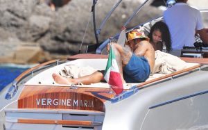Olympique Lyon Memphis Depay is seen spending a few days on holiday alongside his girlfriend Lori Harvey in Portofino, Italy.