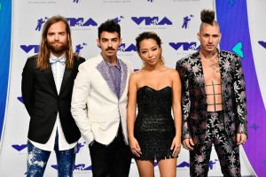 INGLEWOOD, CA - AUGUST 27: (L-R) Jack Lawless, Joe Jonas, JinJoo Lee and Cole Whittle of DNCE attend the 2017 MTV Video Music Awards at The Forum on August 27, 2017 in Inglewood, California.