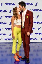 INGLEWOOD, CA - AUGUST 27: Laura Perlongo (L) and Nev Schulman attend the 2017 MTV Video Music Awards at The Forum on August 27, 2017 in Inglewood, California.