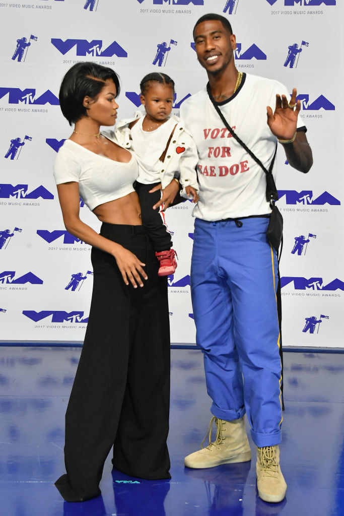 INGLEWOOD, CA - AUGUST 27: Teyana Taylor (L) Iman Shumpert (R) and their daughter attend the 2017 MTV Video Music Awards at The Forum on August 27, 2017 in Inglewood, California.