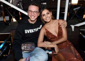 INGLEWOOD, CA - AUGUST 27: Logic (L) and Jessica Andrea attend the 2017 MTV Video Music Awards at The Forum on August 27, 2017 in Inglewood, California.