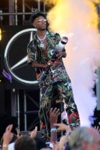 Amber Rose with Son Sebastian watch boyfriend 21 Savage perform on 'Jimmy Kimmel Live!' in Hollywood, CA.