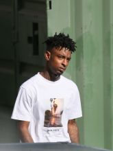21 Savage is seen at Jimmy Kimmel Live in Los Angeles, California.