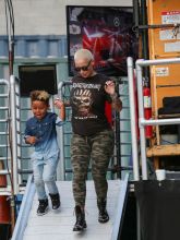 Amber Rose and her son Sebastian are seen at Jimmy Kimmel Live in Los Angeles, California.
