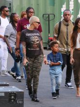 Amber Rose and her son Sebastian are seen at Jimmy Kimmel Live in Los Angeles, California.