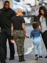 Amber Rose and her son Sebastian are seen at Jimmy Kimmel Live in Los Angeles, California.