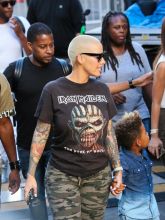 Amber Rose and her son Sebastian are seen at Jimmy Kimmel Live in Los Angeles, California.
