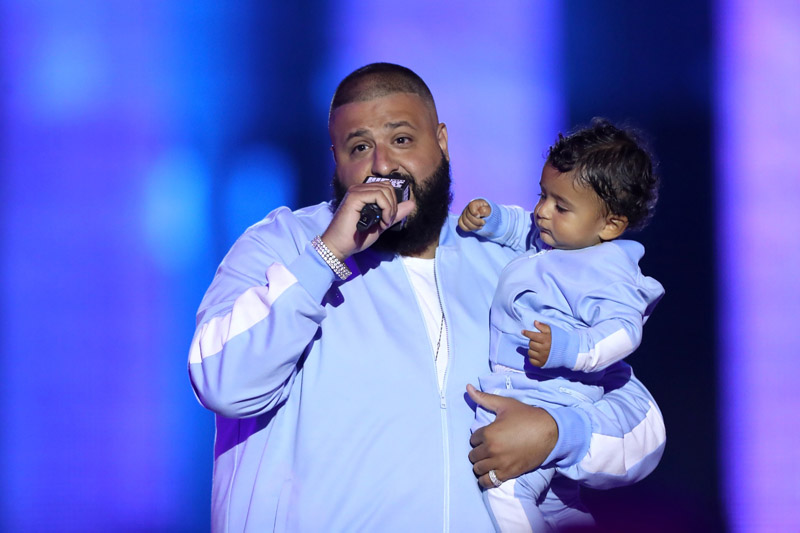LOS ANGELES, CA - SEPTEMBER 17:  DJ Khaled (L) and Asahd Tuck Khaled onstage at VH1 Hip Hop Honors: The 90s Game Changers at Paramount Studios on September 17, 2017 in Los Angeles, California.  