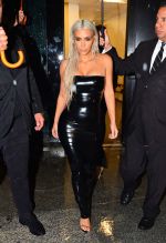 Kim Kardashian black latex dress platinum blonde hair Tom Ford Show