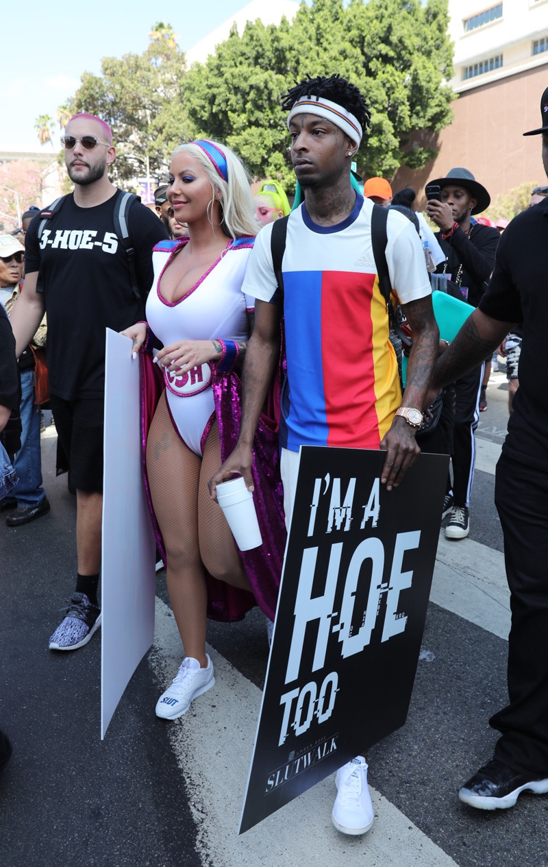 Amber Rose and 21 Savage are seen marching at the 2017 SlutWalk in Downtown Los Angeles, CA. 