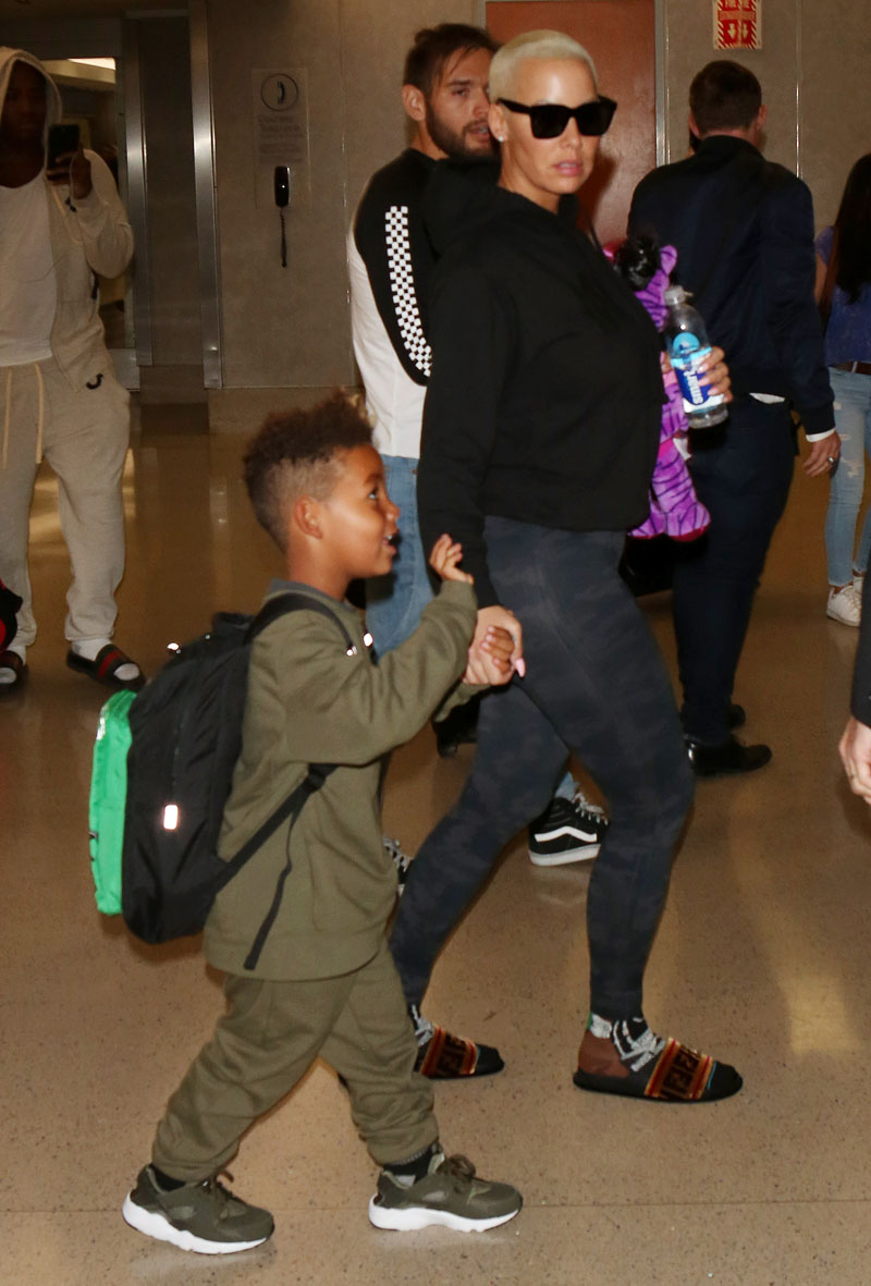 Amber Rose and son Sebastian Taylor Thomaz arriving at the Los Angeles International Airport.