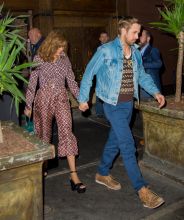 Eva Mendes and Ryan Gosling hold hands after leaving the 'Saturday Night Live' after party at TAO Restaurant in New York City, New York.