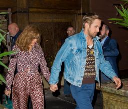 Eva Mendes and Ryan Gosling hold hands after leaving the 'Saturday Night Live' after party at TAO Restaurant in New York City, New York.