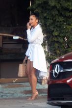 Tristan Thompson's baby mama and ex-girlfriend Jordan Craig leaves The Ivy with friends in West Hollywood. She was pregnant when he started dating Khloe Kardashian and their babies will actually be half siblings.