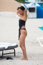Karrueche Tran black bikini beach day with friends in Miami day after hosting the TV wedding from Gucci Mane and Keyshia Ka'Oir