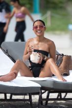 Karrueche Tran black bikini beach day with friends in Miami day after hosting the TV wedding from Gucci Mane and Keyshia Ka'Oir