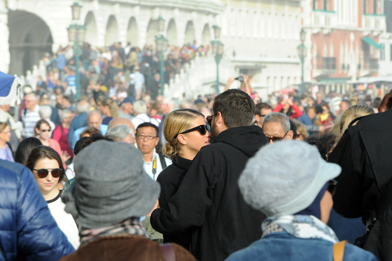 Sofia Richie and Scott Disick are seen during a Gondola ride in Venice, Italy.