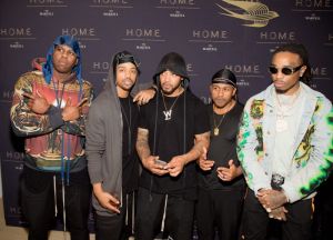 ATLANTA, GA - NOVEMBER 09: (L-R) Jon Gray, Pierre Serrao, Lester Walker and Malcolm Livingston II of Ghetto Gastor and rapper Quavo attend the 'H.O.M.E. by Martell' event on November 9, 2017 in Atlanta, Georgia.