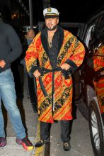 French Montana, Angela Simmons and La La Anthony pose while arriving at La La Anthony's Halloween party at TAO in New York City.